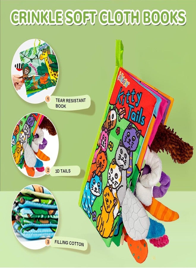 HECCEI Baby Cloth Books Soft Baby Book 0-6 Months Crinkle Books with Tail Touch and Feel Sensory Toys for Infant Tummy Time for 3 Months+, Kitten Tails - Image 3